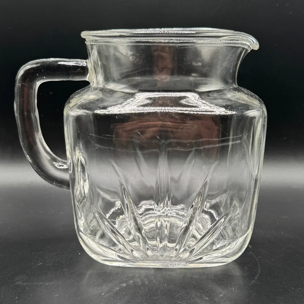 Vtg. Federal Glass Juice Pitcher Atomic Sunrise Star‎ Bottom Square Cottagecore